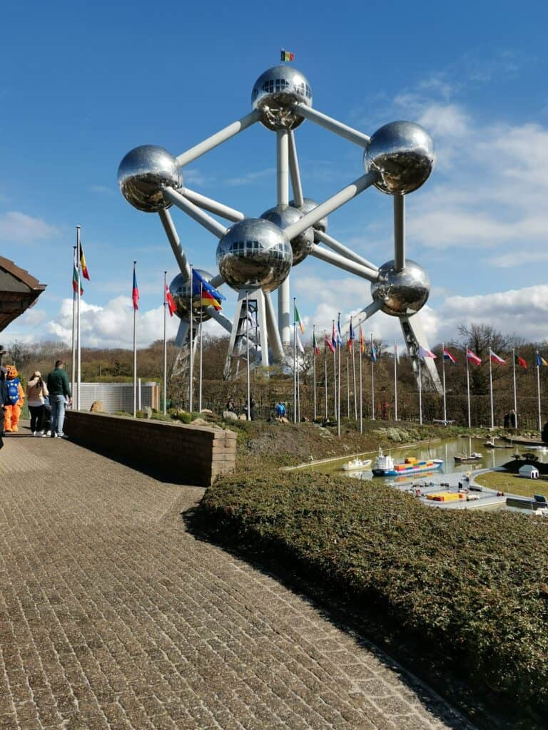 The Atomium in Brussels - a huge metal structure that is in the shape of an iron atom