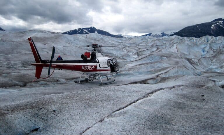 Helicopter upon a glacier